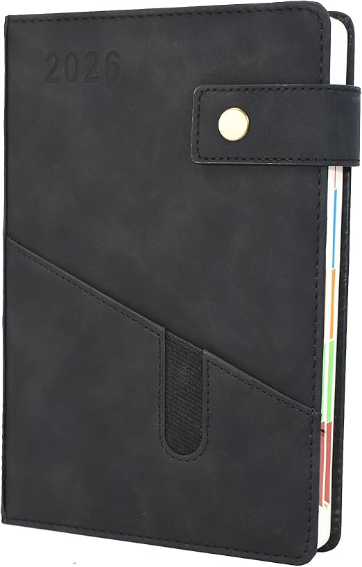 2026 Diary, Diary 2026 A5 Page A Day,Productivity Daily Planner from Jan 2026 to Dec 2026 With Monthly Tabs, 3 Bookmark and Colorful Side Panels (8.5x5.9 inch)-Black