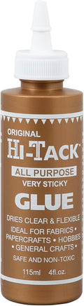 Hi-Tack Original All-Purpose Very Sticky Glue – 115ml Strong, Flexible, Clear-Drying Adhesive for Fabric, Wood, Paper, Metal & Crafts Safe, Non-Toxic, Heat-Resistant Counter-Top Stand Display