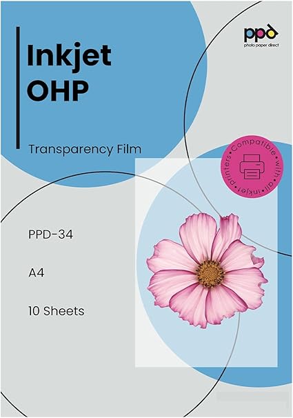 PPD 10 Sheets A4 Inkjet Premium OHP Acetate Transparency Film - Overhead Projector Film PPD-34-10