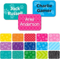 Clothes Name Labels Stick On for Kids School Uniform and Care Homes. Personalised Washable Multipurpose Stickers (60). Range of Background Patterns Available