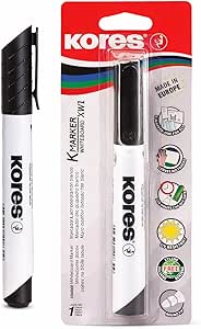 Kores - Black Whiteboard Marker Pens - K-Marker XW1, with Round Tip and Low-Odour Ink - Dry Wipe Marker Pens - School Supplies, Office Supplies - Single Pack