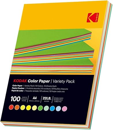 KODAK - 9891300 Ream of 100 Sheets 80 g/m² Coloured Paper, A4 (21 x 29.7 cm) Red, Orange, Yellow, Green, Blue and Pink
