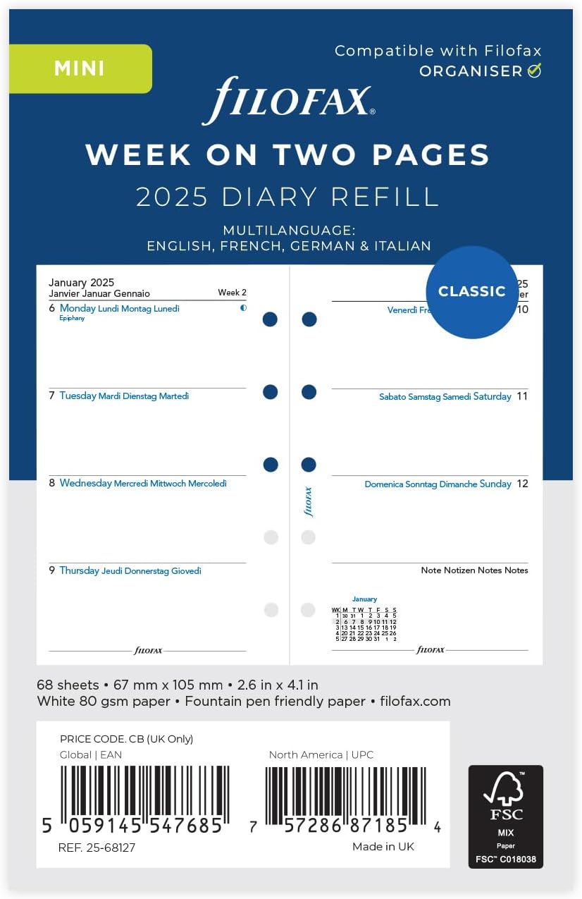 Mini Week on two pages English 2025