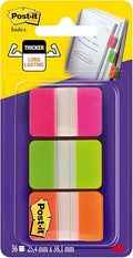 Post-it Index Medium Strong Filing Tabs, 36 Tabs, 25.4 mm x 38.1 mm, Orange, Pink and Green - Sticky Flags for Documents and Information