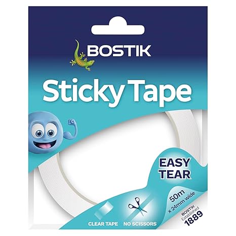 Bostik Sticky Tape Clear - 24mm x 50m - Adhesive Tape - Ideal for Gift Wrapping - Easy Tear - Transparent