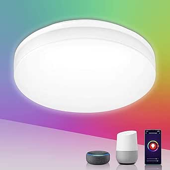 Lepro Smart LED Ceiling Light Dimmable, RGB Colour Changing Ceiling Light, App & Voice Control, IP54 for Bathroom, 15W 1250lm, Warm to Cool White, Works with Alexa and Google Home, 2.4GHz WiFi Only [Energy Class G]
