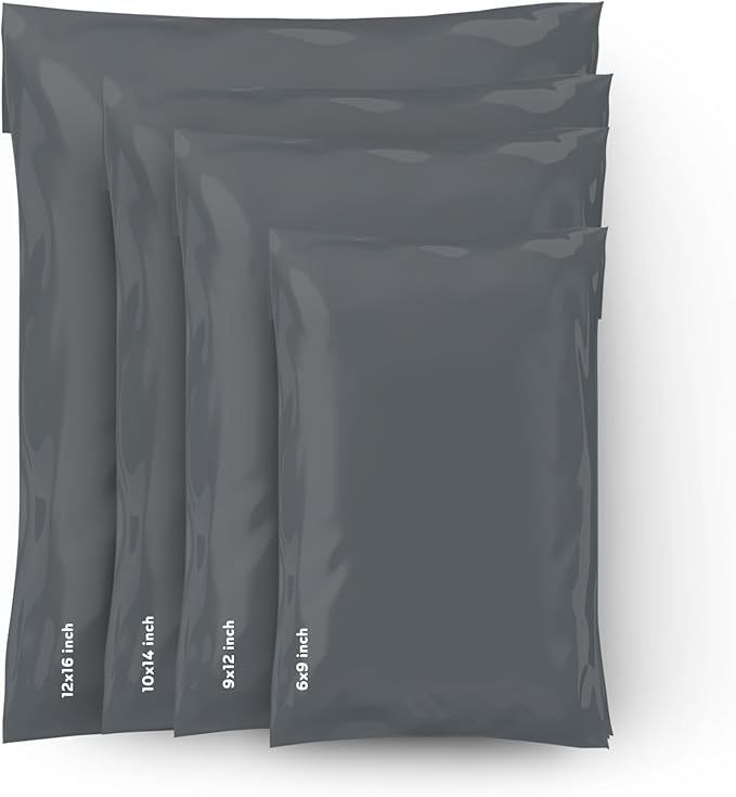 Straame 60 Mixed Size Grey Mailing Postal Bags, Self-Seal Closure Packaging Mailers, Delivery Mailing Bag Flexible and Tempered Proof, 4 Sizes Small to Large Postal Mailers 15 each