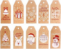 LOKIPA 100Pieces 10 Styles Christmas Kraft Present Gift Tags Hang Labels with 100 Feet Cotton String and 100 Feet Natural Jute String (Brown)