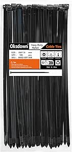 Oksdown 100 Pack Black Thick Cable Ties Heavy Duty Large 300mm×7.6mm Strong Nylon Plastic Self Locking 12 inch/30 cm Extra Long Zip Tie Wraps