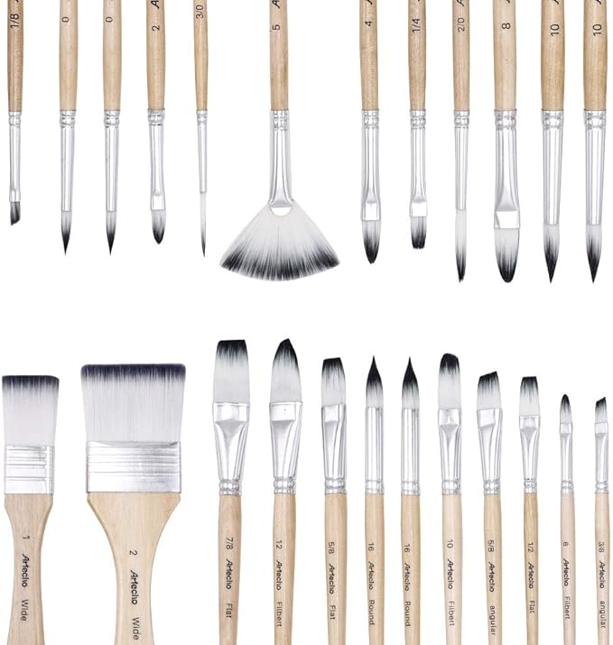 Artecho Art Paint Brushes Set for Watercolor, Acrylic, Oil, Rock Painting, Nail Brush, 24 Different Sizes with Organizing Case for Artists, Adults & Kids