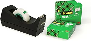 Scotch Desktop Tape Dispenser C38, Black + Scotch MagicTape, 19 mm x 33 m, 3 Rolls -Ideal for School, Home and Office