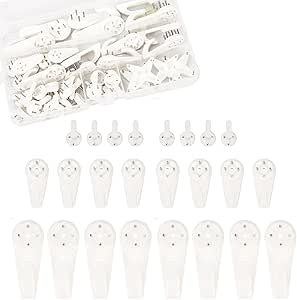 24pcs Non-Trace Picture Hook for Hard Wall, Picture Hanging Kit for Picture Frame Fixing, Assorted Picture Hanger Set for Hardwall Drywall Painting Wedding Photos Mirror, White