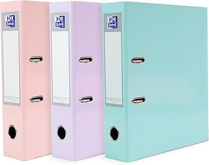 Oxford A4 Lever Arch Files, 3 Pack of Pastel Glossy Filing Folders, Durable Laminated Paper-on-Board, Pink, Lilac & Mint
