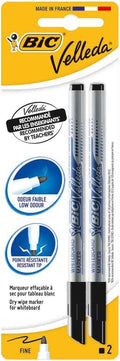 BIC Velleda Whiteboard Pens, Dry Wipe Markers in Black, low odour and with resistant, thin tip, Pack of 2