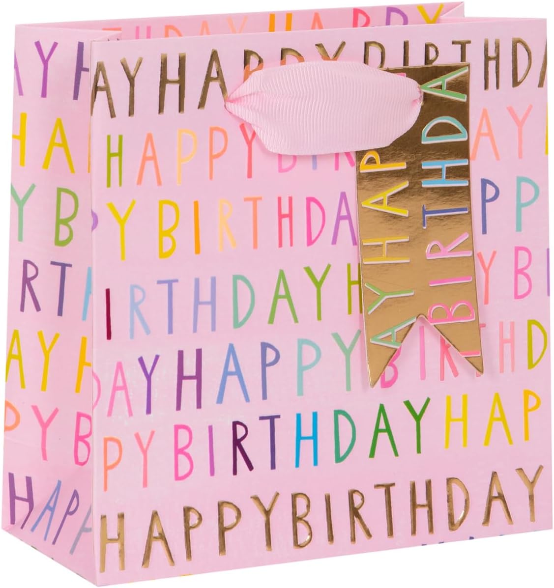 Glick Luxury Happy Birthday Pink Gift Bag - Small 140 x 140 x 60 mm. Beautiful Happy Birthday Gift Bag, Perfect for those Tiny Presents such as Jewellery, Pink