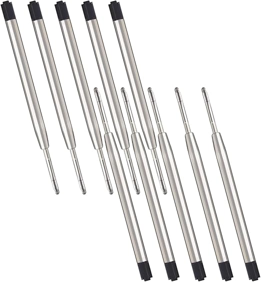 CiciIng 10-Pack Black Ink Metal Ballpoint Pen Refills, Medium Point, for Parker and Compatible Pens