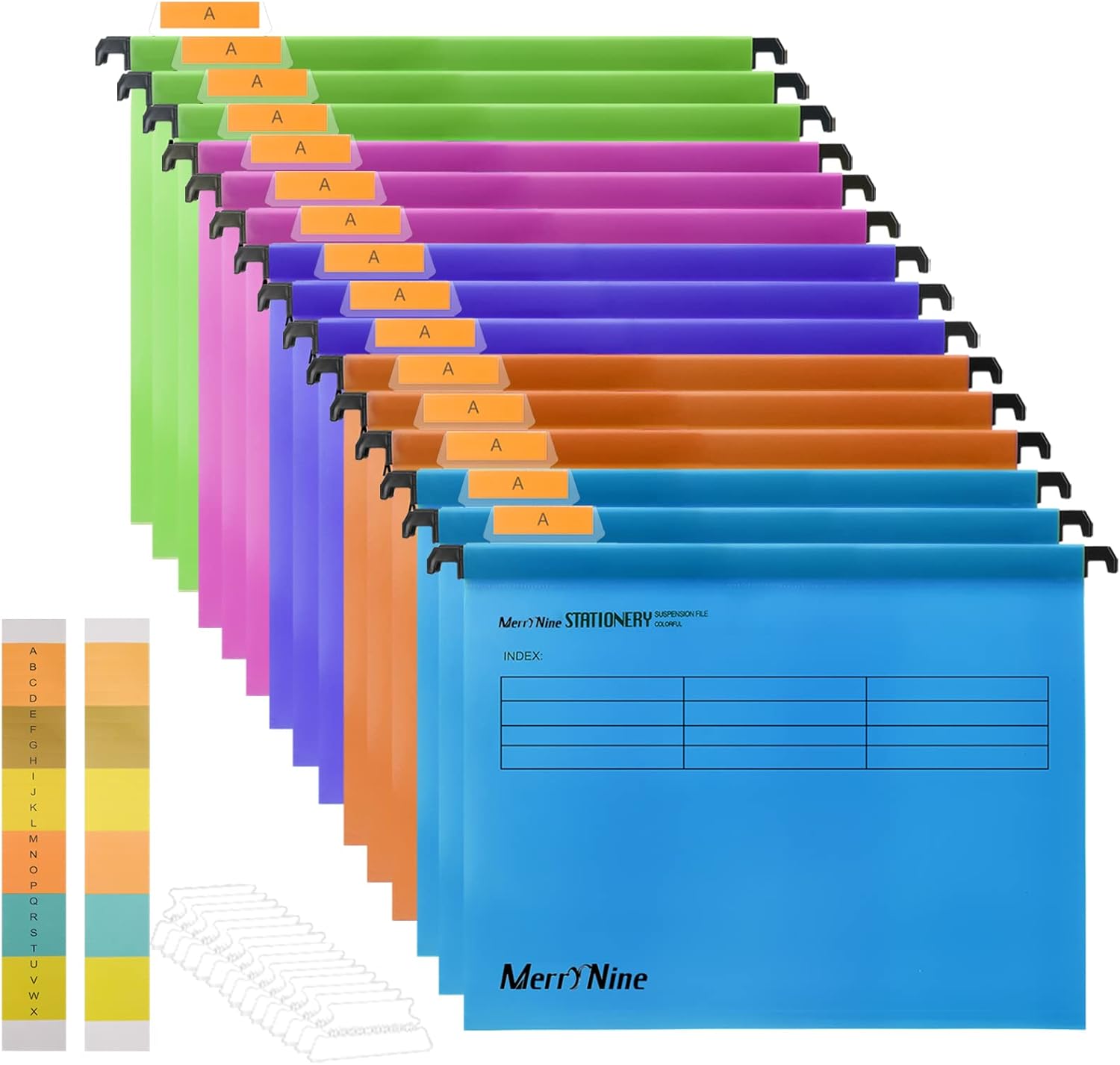 A4 Suspension Files, MerryNine 15PCS Polypropylene Filing Cabinet Suspension Files with Tabs and Card Inserts for School Home Work Office Organization **Check Size Before Ordering**(Mixed Color, A4)