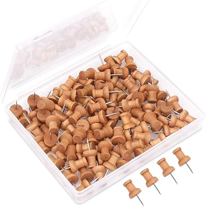 H&S Wood Push Pins 100pcs Drawing Pins - Cork Notice Board Thumb Tacks Wooden Map Pins - Board Pin - Notice Board Pin - Drawing Board Pins - Wooden Pins for Noticeboards - Push Pins for Cork Board