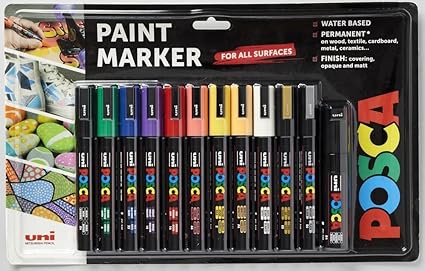 POSCA Pens PC-5M Acrylic Felt Tip Coloured Permanent Paint Markers for Adults and Kids. Perfect for Colouring, Fabric, Graffiti, Watercolour, Outline Drawing, Window and Glass Art. 12 Pack