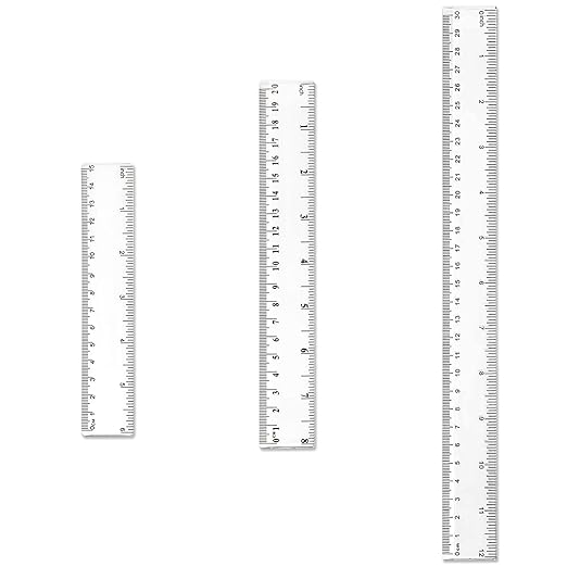 3-Piece Plastic Ruler Set, Clear Straight Ruler, 6, 8, 12 Inches (15, 20, 30cm) Measuring Tool for Students & Offices