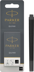 Parker Fountain Pen Ink Refill Cartridges | Long | Black QUINK Ink | 10 Count (Blister)