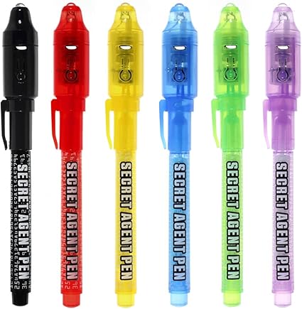 MALEDEN Invisible Ink Pen, Spy Pen with UV Light Magic Marker Kid Pens for Secret Message and Party Goody Bag Stuffer (6)