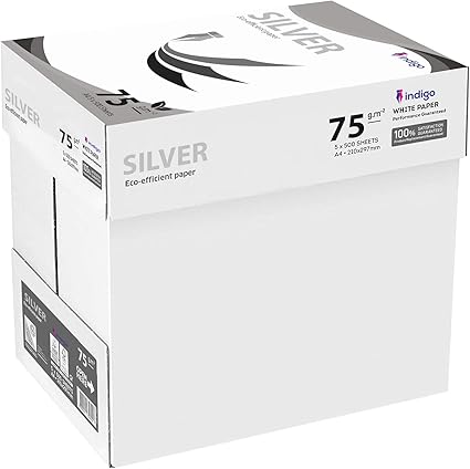 Indigo® A4 White Printer Copier Paper – 5 Reams (2500 Sheets), 75 GSM – Office Printing Paper for Laser, Inkjet & Copy Use (1 Box)