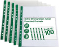 Summit A4 Glass Clear Punched Pockets – Pack of 100 – Premium Clear Plastic Sheet Protectors, Multi-Punched for Ring Binders & Lever Arch Files