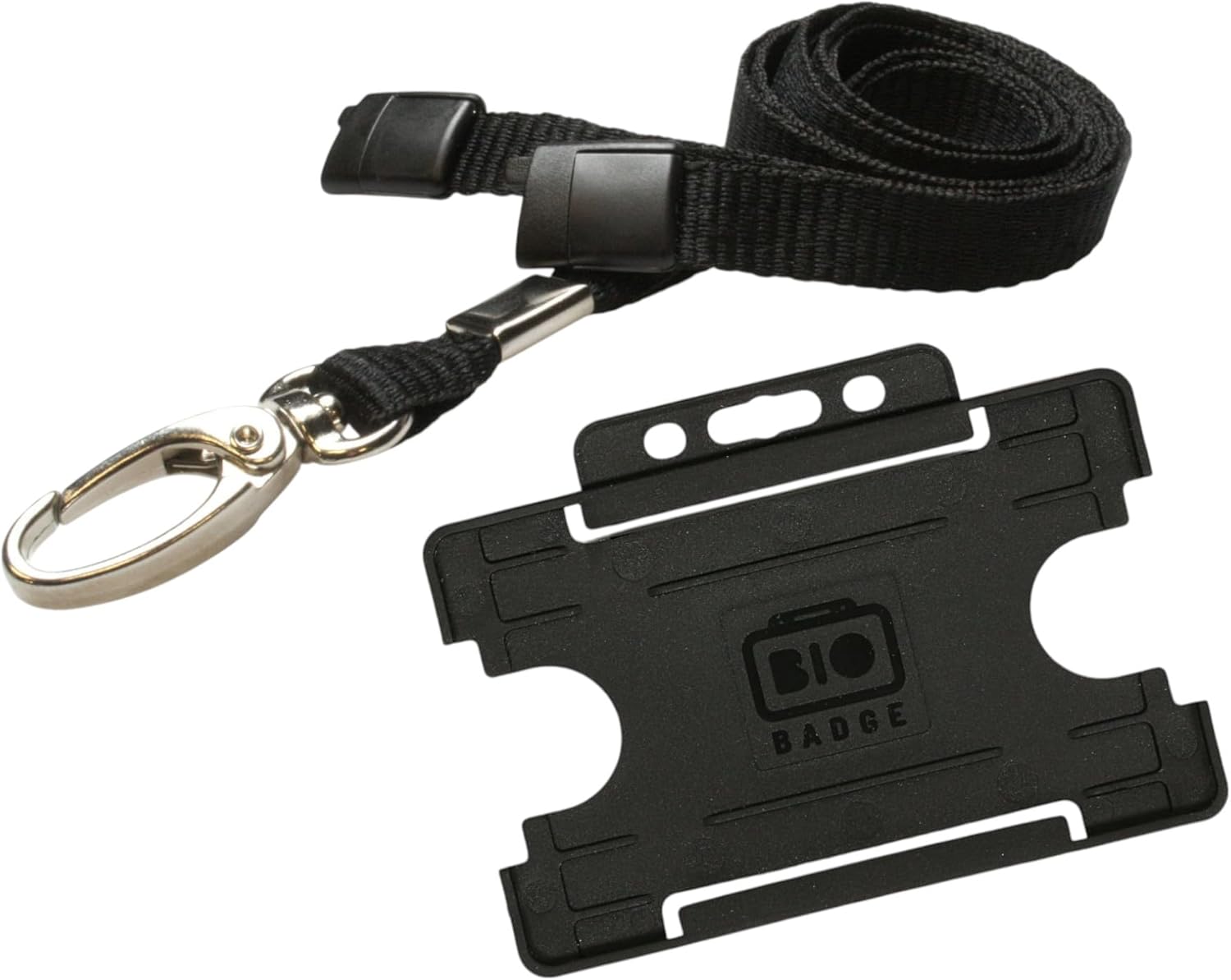 Lobster Clip Lanyard with Card Holder - Yellow Quick Release Lanyards for Neck - Ideal for Office, Work, Staff, ID Card Access - Sturdy Material, Conference/Office - (Black)