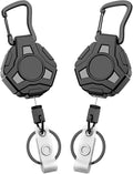 DIHOOM Retractable Keyring, Heavy Duty Carabiner Badge Holder, Tactical ID Lanyard Reel with 31.8" Steel Cord, 2 Pack