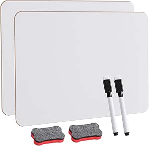 2-Pack Small Whiteboard Set - 8.2x11.8 Inch Double-Sided Mini Whiteboards with 2 Pens and 2 Erasers - Portable, Durable White Boards for Students, Classroom, Home, and Office