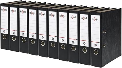 10 x Rexel A4 Lever Arch Files, Black, 500 Sheets Capacity, 75 mm Spine Width, Strong & Durable Paper on Board, Ideal for Filing and Archiving at Home, School and The Office, AZ2115547