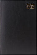 2026 A4 Day a Page Diary – Full Year Hardback Casebound Organiser – Day per Page Desk Diary Planner for Home Office School & Work – UK Focused Diaries with Durable Covers & Ribbon Page Marker (Black)