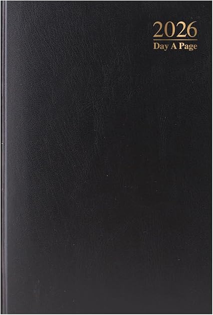 2026 A4 Day a Page Diary – Full Year Hardback Casebound Organiser – Day per Page Desk Diary Planner for Home Office School & Work – UK Focused Diaries with Durable Covers & Ribbon Page Marker (Black)