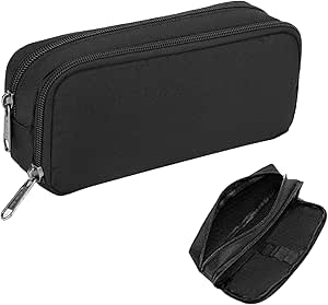 jeufun 1 Pcs Zipper Black Large Capacity Pen Case Bag,Black Durable Stationery Pencil Case Bag,Black Stationery Pencil Case Bag for School Office Stationary Supplies Storage Pencil