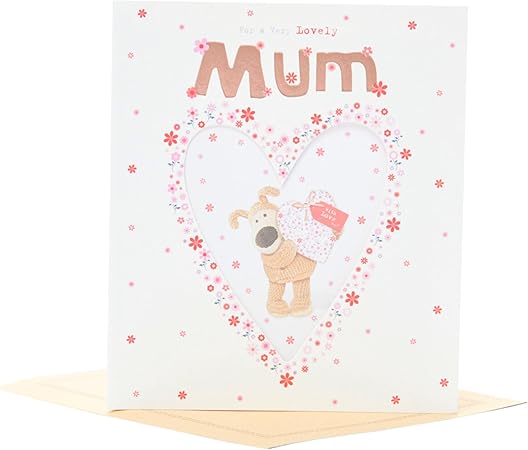 Boofle Birthday Card For Mum With Envelope - Sweet Design With Patterned Heart, Multi, 737937-0-1,159mm x 184mm