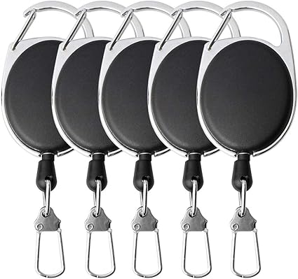 Badge Reel, ZHIYE 5 Pcs Reel Clips Retractable Badge Holder with Key Belt Reel for Key Ring ID Card Badge Holder