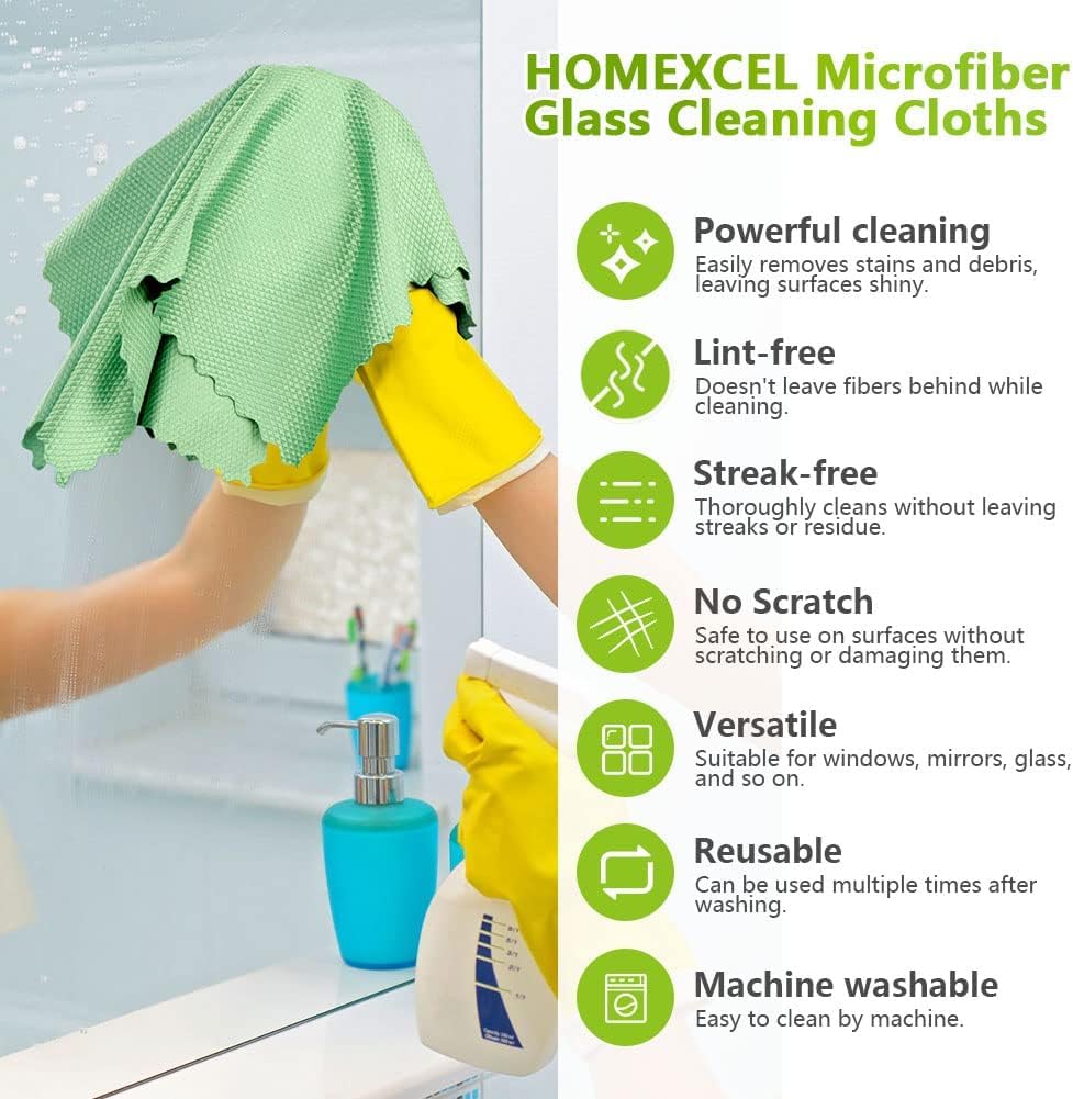 HOMEXCEL Microfiber Cleaning Cloths, Pack of 8, Lint-Free 30×30 cm