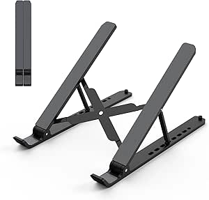 Laptop Stand for Desk, Adjustable Laptop Riser ABS+Silicone Foldable Lap Desk Portable Computer Holder, Ventilated Cooling Notebook Stand for 10-15.6” Laptops,Tablet-Black