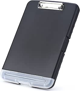 ZCZN Plastic Clipboard with Storage, A4 Clipboard Folder with Separate Pen Holder, Black
