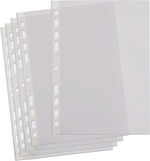 A4 Punched Pockets, 100 Clear Plastic Sleeves, Reinforced Multi-Punched Spine, 40 Microns for Durable Filing, Suitable for Ring Binders