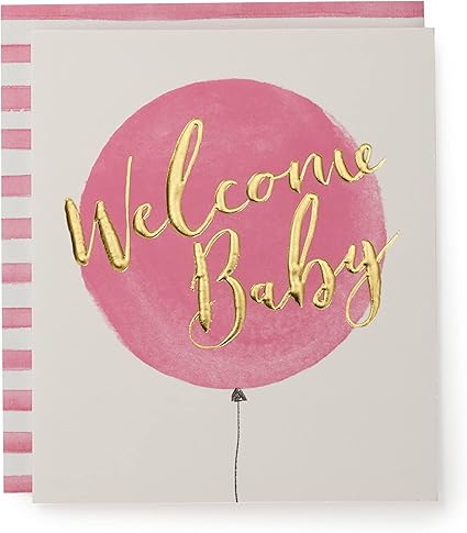 Kindred | Welcome Balloon Baby Girl Card | Newborn Gifts | For New Parents | White & Pink Design | With Envelope | 143 x 165 mm