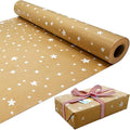 15m Roll of Kraft White Star Wrapping Paper Roll,100% Recyclable ECO Gift For Birthday Present Party Christmas Decorations(15m x 43cm)