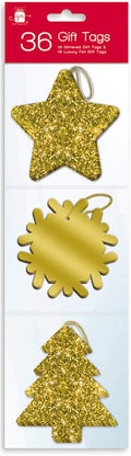 36 Gold Glitter and Luxury Foil Xmas Gift Tags With Thread