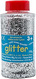 Glitter | 100 Gram tub | Shaker lid for Easy Pouring | Arts and Crafts | Glitter Art | Silver, packaging may vary
