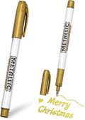 Gold Silver Ink Metallic Marker Pens, Shiny Highlight Pens Bling Writing Pen Glittering Permanent Markers Gloss Wet Shine Effect Art for Card Making Painting DIY Album (1pc, Gold)