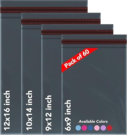 ISOUL 60 Mixed Size Mailing Bags, Self Seal Strong Waterproof Poly Plastic Envelopes for Parcels, Packaging, XS,Small, Medium, Large Mail, Shipping Delivery Bags