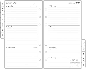26-27 Middle Year Diary Refill Personal Size, Week on Two Pages, July 2026 - June 2027, Compatible with Filofax Personal Organiser