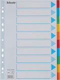 Esselte A4 Card File Dividers. 10 Parts Coloured Folder Dividers with identification front sheet, for Ring Binders and Lever Arch Files. Made from durable, recycled card