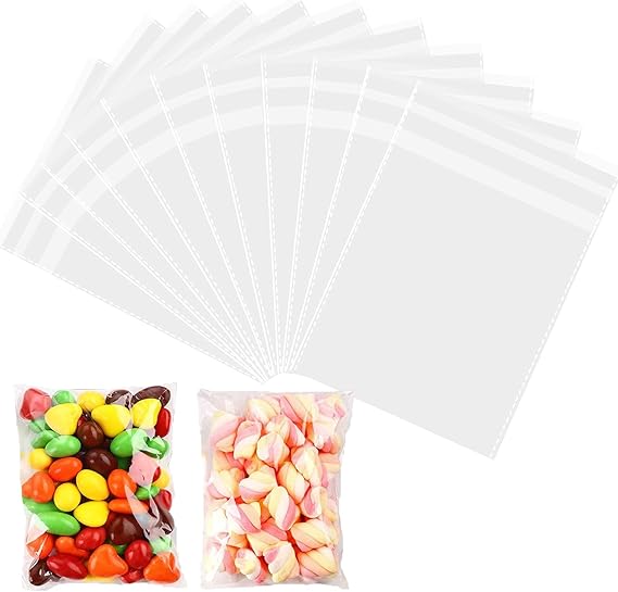 Cellophane Bags Pack of 100 (4 x 6 Inches) - Small Cellophane Sweets Cookies Bags, Self Seal Clear Adhesive Plastic Bags for Cookies, Sweets, Gifts, Jewellery, Soap, Chocolates